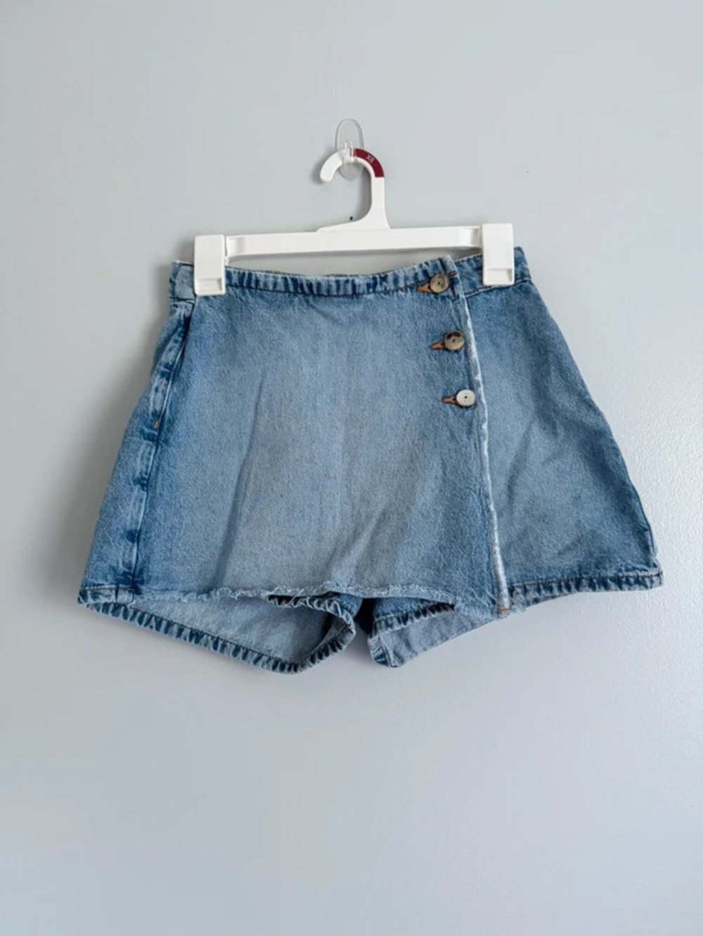 Zara High Rise Denim Skort XS Wrap Front Button Jean Shorts